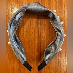 Metallic Silver Knot Headband with Pearl Detail